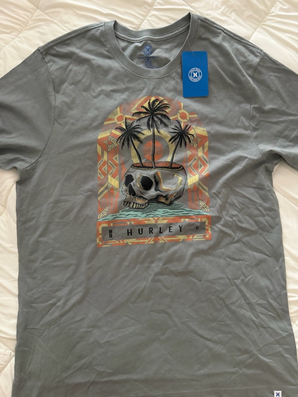 Hurley Men's Gray Graphic Skull & Palm T-Shirt